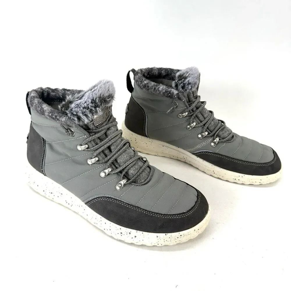 Hey Dude Brandy Women's Grey Slip On Faux Fur Comfort High Top Booties Size 11